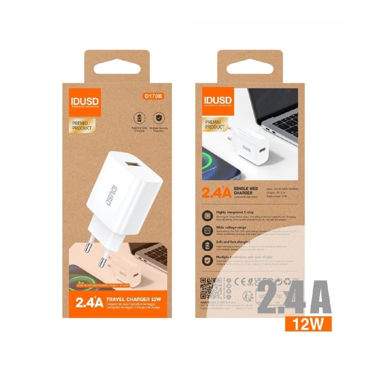 Adaptador Idusd D170B USB 12w 2.4A - Carga Rápida y Ecológica