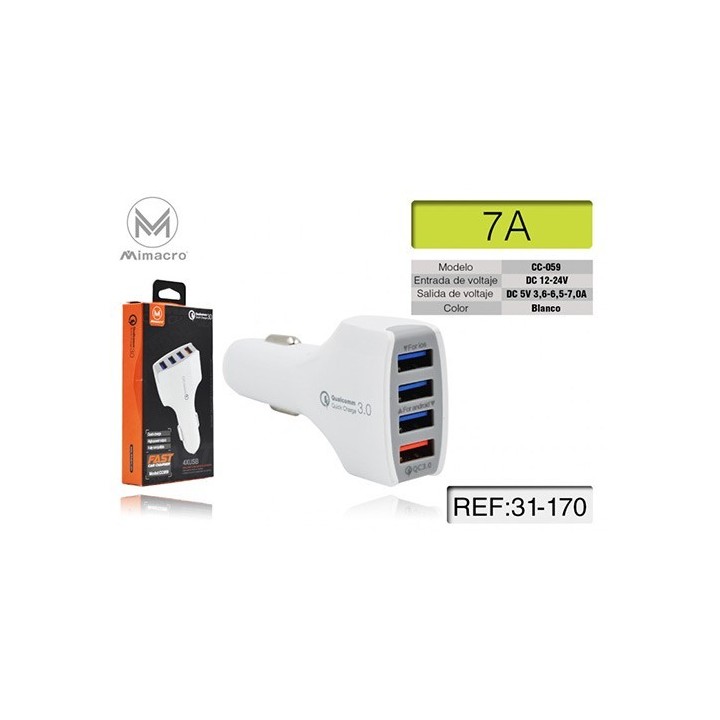 Cargador Rapido Coche 4 USB Qualcomm 3.0