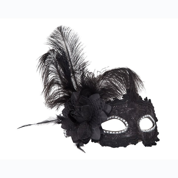 Antifaz Puntilla con Flor y Pluma