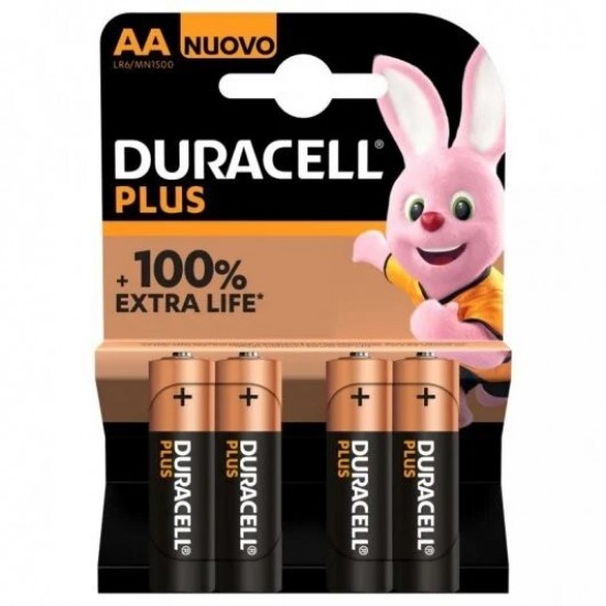 Pilas AA Duracell Plus Extra Life 100% Pak 4u.